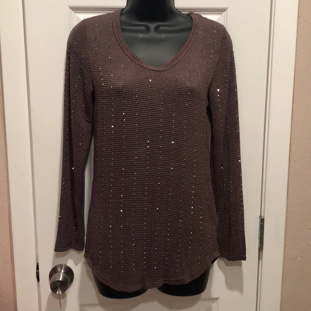 Brown crystal sheer sweater